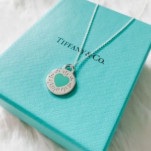 Tiffany and Co RTT blue enamel heart necklace